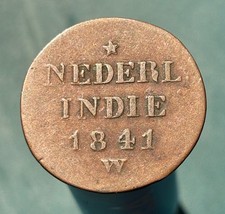 AU - 1841 W - Dutch Netherlands East Indies - 2 Cents - Nice Copper coin!