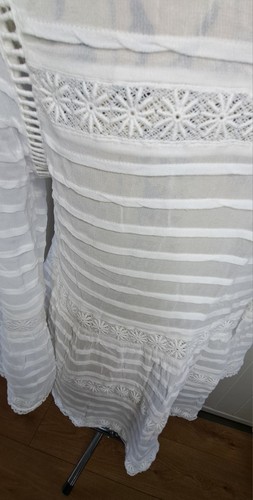 Mint velvet floral lace trim bell sleeve cut out ladder smock top womens size 14 - Picture 8 of 11
