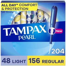 Tampax Pearl Tampons Women's Multipack 204 Pack LeakGuard Light/Reg Unscented