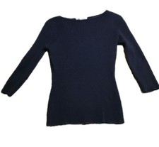 Vintage Babe Didrikson Women's Navy Blue Ribbed Slim Sweater Made In Italy