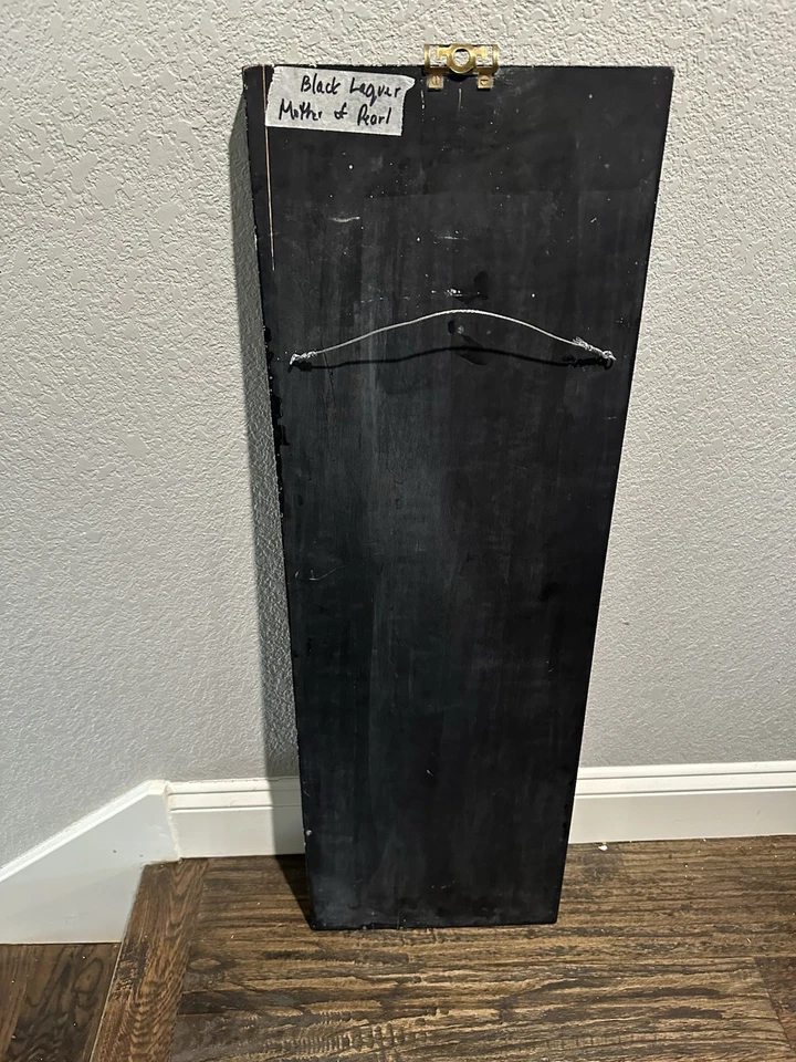 Винтажная азиатская китайская восточная черная лакированная и перламутровая настенная художественная панель - Изображение 2 из 4