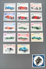 Monaco 1967 Grand Prix Racing Stamps MNH Set 15 Ferrari Maserati Lotus Alfa Rome