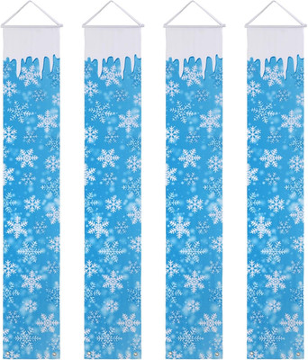 4 Pcs Winter Snowflake Blue Porch Banner Sign 12 X 71 Inch Winter Hanging Vertic
