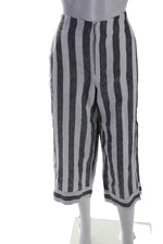 Saks Fifth Avenue Womens Linen Striped High-Rise Cropped Pants Gray Size 4