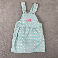 OshKosh Jumper Dress Girls 4T Blue Vintage Corduroy Duck Print Union Made 90s