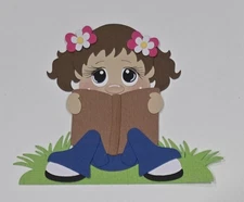 Reading Girl Sitting Brown Hair. Scrapbook, Card Making Paper Piecing