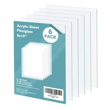 Clear Acrylic Sheets 8x10 6-Pack, 0.04” Thick Plastic Panels, Cut to Size & DIY!