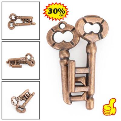 Vintage Classic Key Lock Puzzle Metal Brain Teaser IQ Test Toys for Adults Kid·-