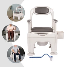 Mobile Toilet Chair 37-52cmAdjustable For Adult Senior Bath Seat Bedside Commode
