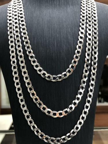 Flat Open Curb Mens 925 Sterling Silver 