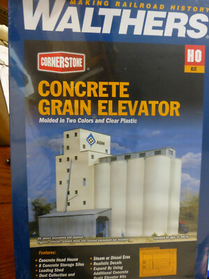 Walthers Cornerstone HO #933-3022 CONCRETE GRAIN ELEVATOR MOLDED IN TWO COLORS 