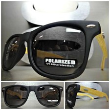 CLASSIC VINTAGE Style POLARIZED SUN GLASSES Matte Black Real Wood Wooden Frame