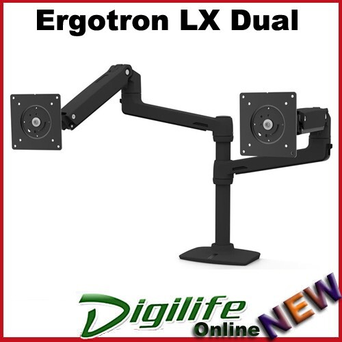 Ergotron LX Dual Monitor Stacking Arm Matte Black- No Grommet Mount ...