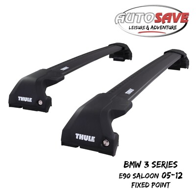 THULE WingBar Edge Black Roof Bar Set for BMW 3 Series Saloon E90 05-12 Fixpoint