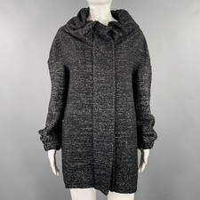 Marni Size 8 Black White Wool Blend Woven Ruched Zip Up Coat
