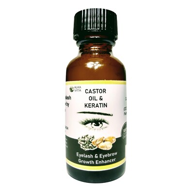 Eyelash & Eyebrow Growth Promoter Castor Oil & Keratin Pure Natural Organic 1 oz