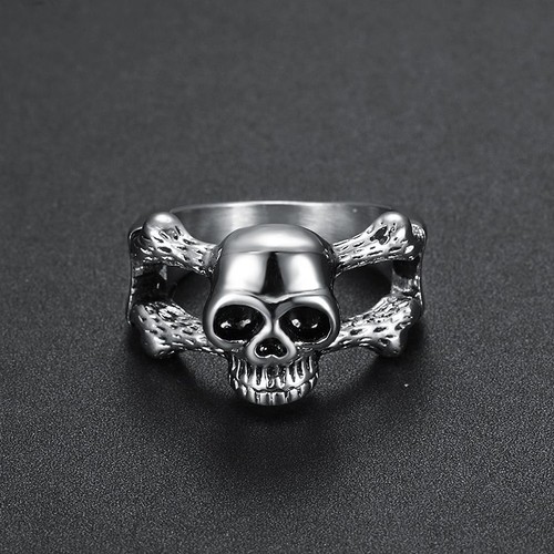 MENDEL Stainless Steel Gothic Skull Ring For Men - Biker Style, Sizes 7-14, Silver Tone, Punk Motorcycle Theme