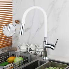 Kitchen Vessel Sink Basin White Tall Mixer Faucet Single Handle Deck Mount Taps