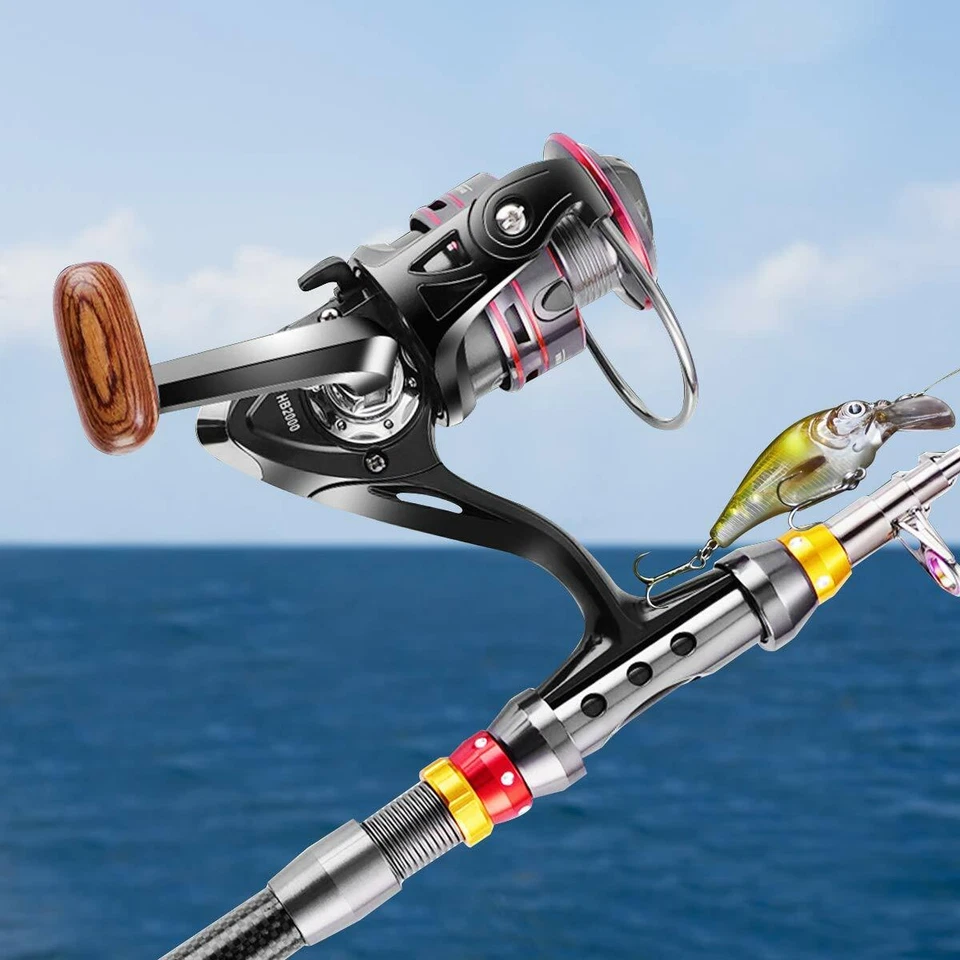 Caña de Pescar Telescópica de Fibra de Carbono y Carrete Combo Kit de Pesca Foto 2 de 4