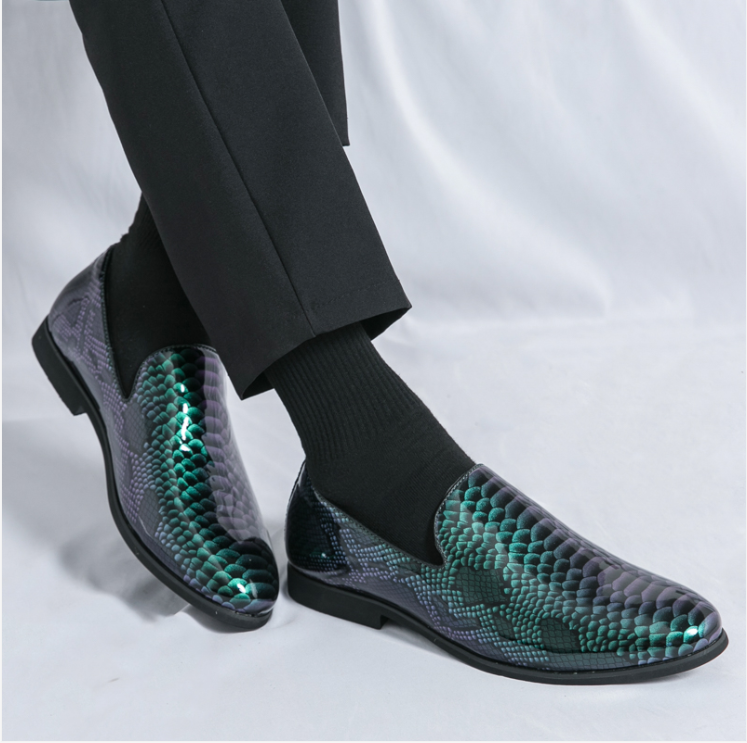 SAOLA Scarpe uomo slip on verde lucido punta modello pelle di serpente moda business nuove