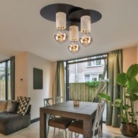 Deckenleuchte Deckenlampe Holzleuchte Vintage 3 Flammig Metall Schwarz Natur E27
