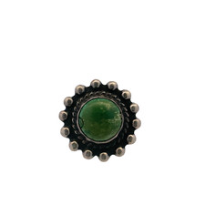 Vtg Sterling Southwest Style Navajo Tribal Etched Natural Green Turquoise Ring 7
