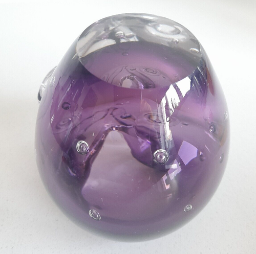 Modern Murano style cased bubble art glass owl sculpture vase 114mm tall purple - Picture 12 of 13
