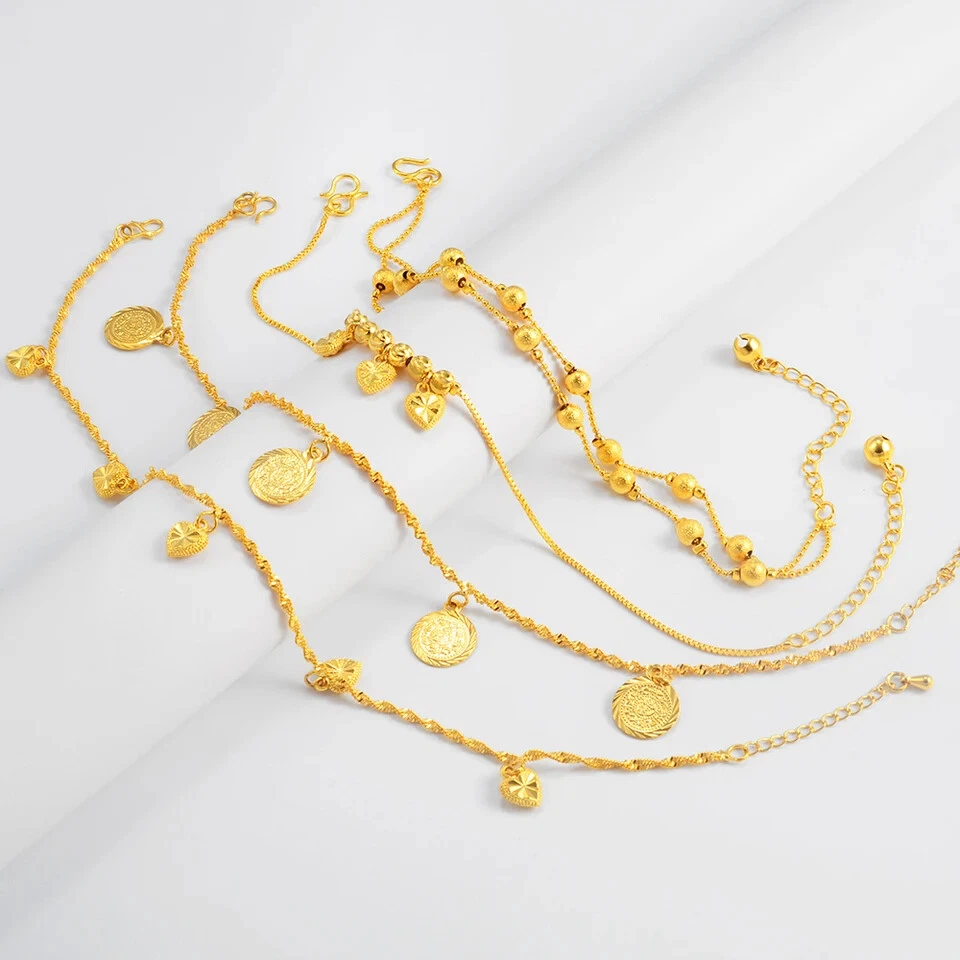 Dije de bola de corazón tobillera enchapada en oro cadena de pie para mujer estilo joyería Foto 3 de 4