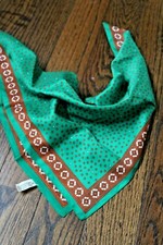 Lightweight Head Scarf 20" sq Brown Orange Green White Polka Dot Ray Strauss