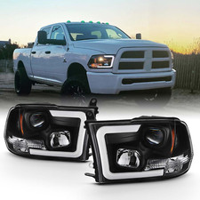 LED Tube Black Projector Headlights For 2009-2018 Dodge Ram 1500 2500 3500 Truck
