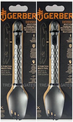 (2 Pack) Gerber Devour Multi Fork & 6 Function Multi Tool ONYX, T6 Aluminum -NEW