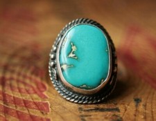 Vintage Hand Made Large Sterling Silver Turquoise Ring 23 g Size 10