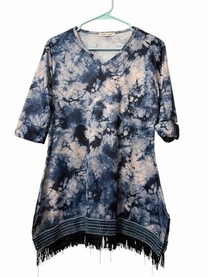 Indigo Soul Tie Dye Fringe Hem Tunic Top Women s Medium Bobo Western 
