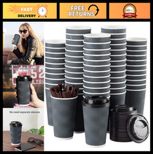16 oz Disposable Coffee Cups with Lids  Straws - 90 Pack Hot/Cold Beverage Cups