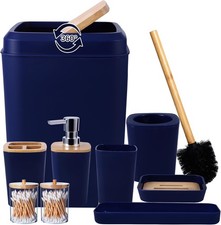 Bathroom Accessories Set 9 Piece Navy Blue Bathroom Accessory Set with Trash