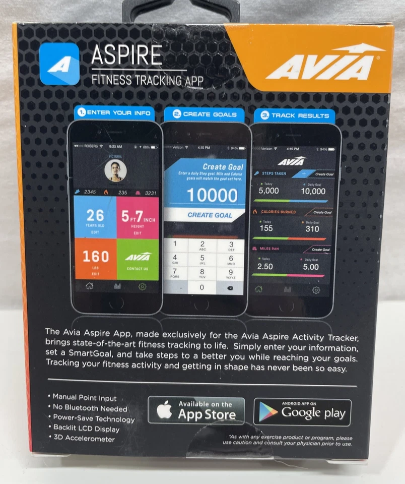 AVIA Aspire AV-CF2003B Sport Activity Tracker With App Included Black New - Image 2 of 4