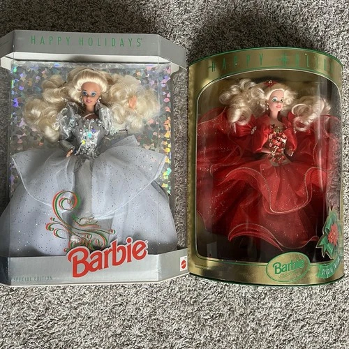 Vintage Happy Holidays Barbie 1992 & 1993 Set –Special Edition Sealed + Open Box