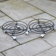 Pack of 2 37cm Black Metal Heavy Duty Plant Pot Trolley on Castor Wheels
