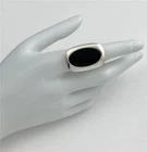 Vintage LMD 925 Sterling Silver & Oval Black Onyx Large Statement Ring Size 7