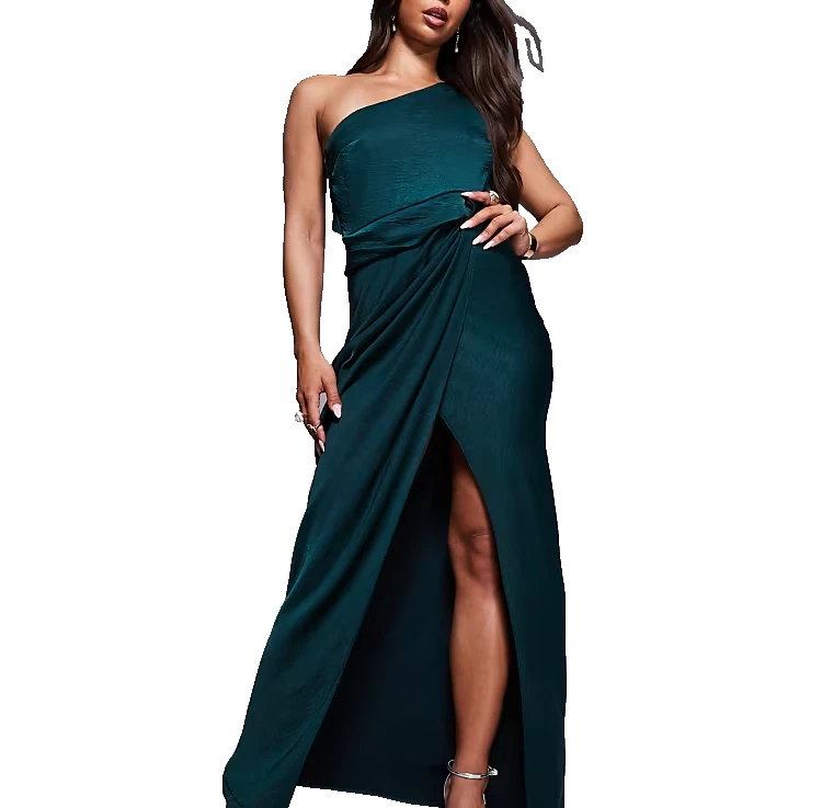 dark green bridesmaid dresses asos Rent ASOS DESIGN Bare Shoulder Prom Scuba Midi Dress In Forest Green main image 0