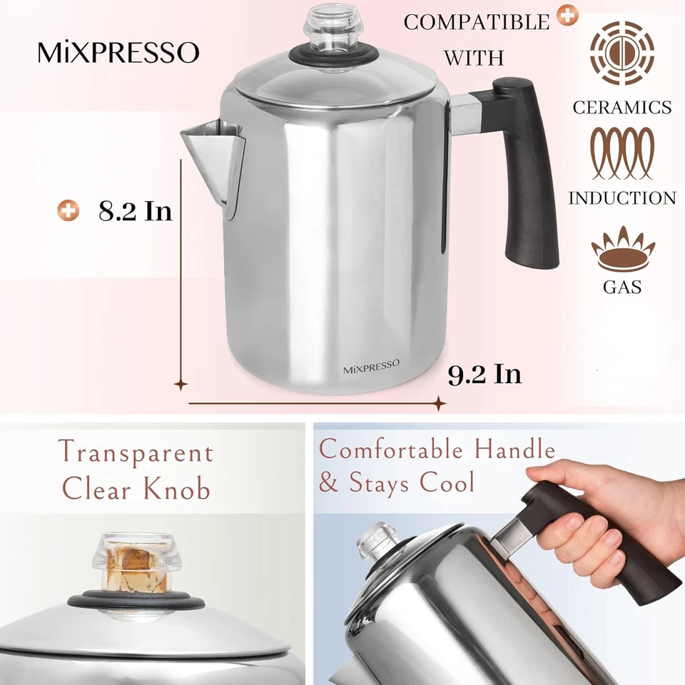 Cafetera de acero inoxidable Mixpresso para estufa, 37oz  Foto 2 de 4