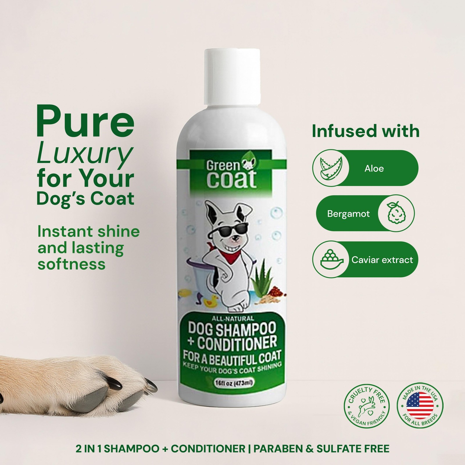 2-in-1 Dog Shampoo & Conditioner,  Aloe & Bergamot for Sensitive Skin, 16 Oz