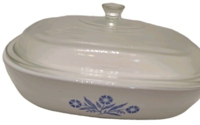Vintage Corning Ware Blue Corn Flower 10 inch with lid 1961-1972 P-10-B