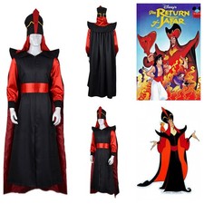 Película Aladdin: Jafar Cosplay Rojo Negro Disfraz con Sombrero Halloween Fiesta Traje