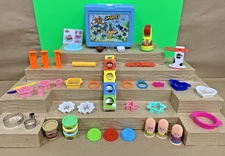 Vintage Play-Doh Mixed Lot with Smurfs Lunchbox Fuzzy Pumper Molds Accessories