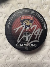 Ryan Lomberg autographed 2024 stanley cup puck signed in silver pen