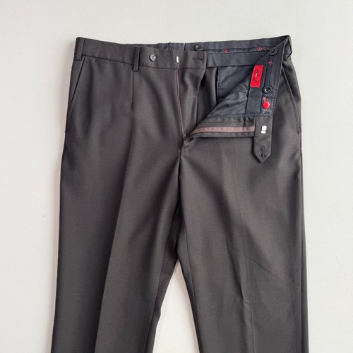 Isaia (36 x34) Dark Brown Wool Hopsack Basketweave Cuffed Pants