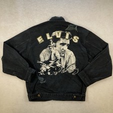 VTG Elvis Presley Black Distress Denim Jacket First Choice Men's Sz XL