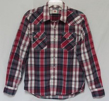LEVI'S Men's Red Black Gray Plaid Pearl Snap L/S Western Shirt Size Medium
