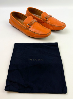 Prada Mens Saffiano Leather Slip On Driving Loafer Orange 2DD070